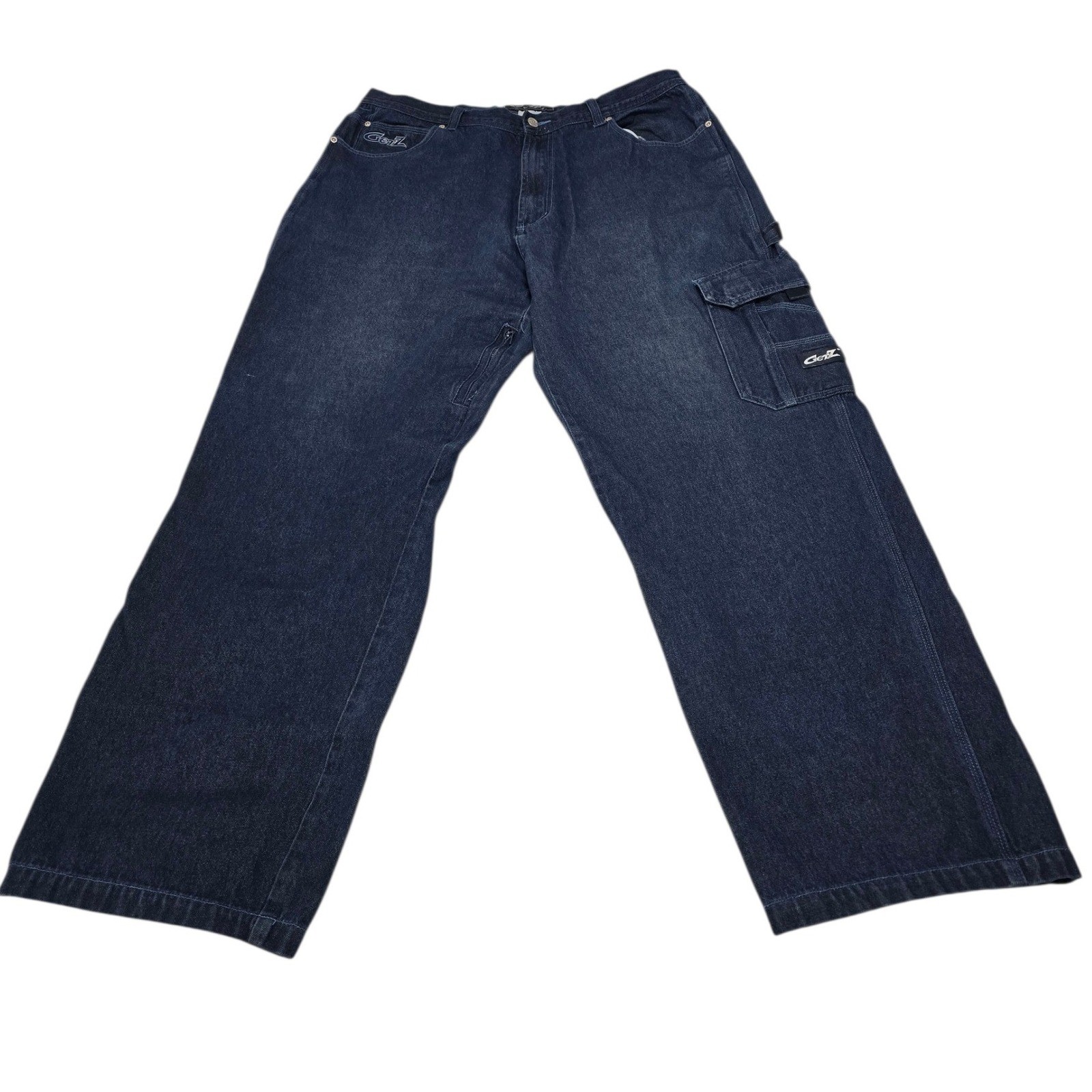 Vintage GerZ Wide Leg Cargo Jeans Men\'s 42 Dark Wash Baggy Y2K Skater Denim