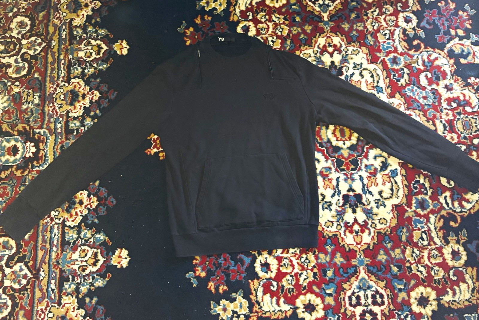 Y-3 Men\'s Black multi zipper Crew Neck Logo Yohji Yamamoto 2008 archival piece Y-3 Men\'s Black multi zipper Crew Neck Logo Yohji Yamamoto 2008 archival piece