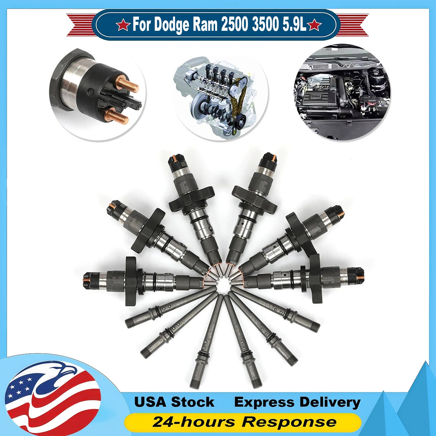 6PCS Diesel Fuel Injectors Fit Dodge Ram 2500 3500 5.9L Cummins 0445120238