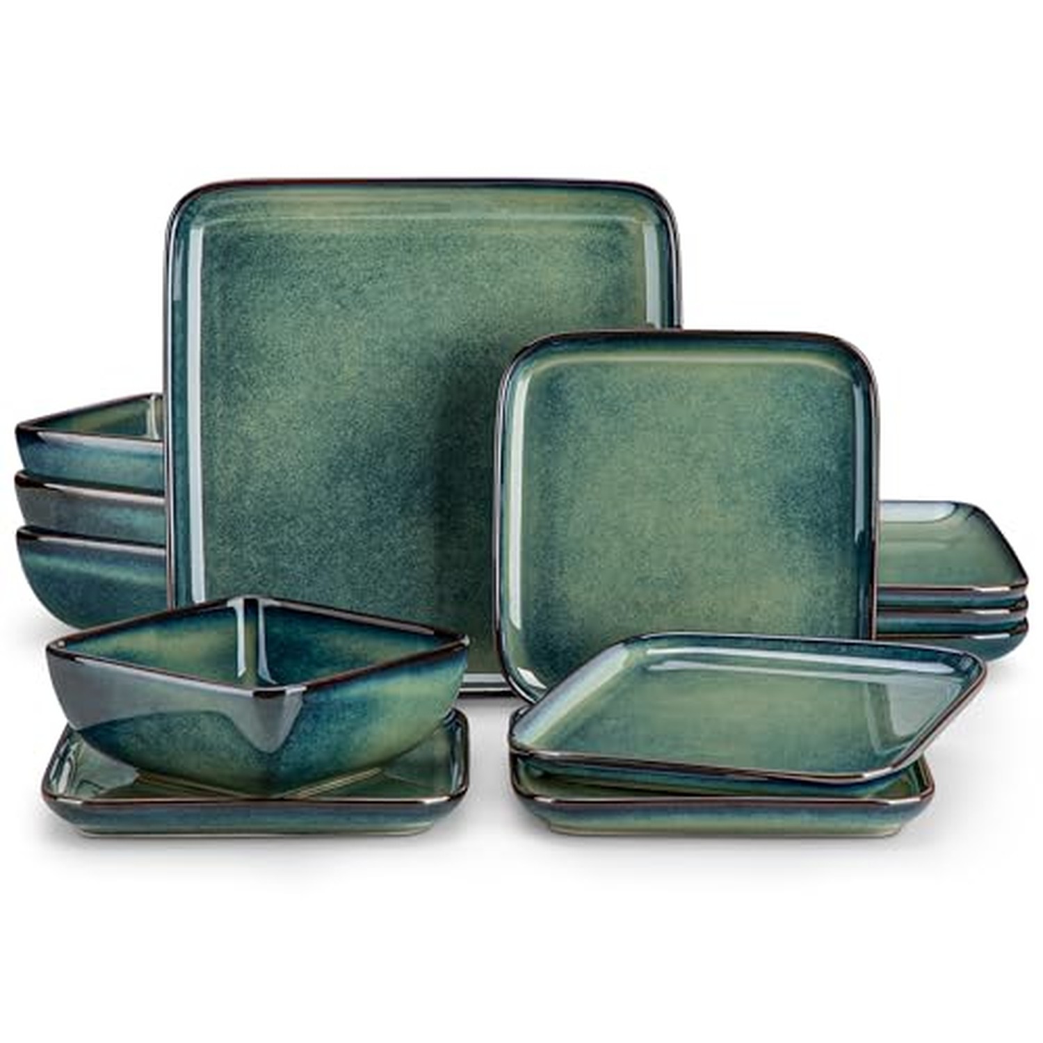 vancasso Stern Green Dinnerware Set for 4, Square Plates and Bowls vancasso Stern Green Dinnerware Set for 4, Square Plates and Bowls