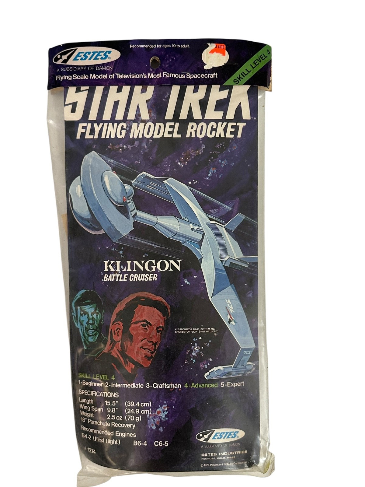 Vintage 1975 Estes Star Trek Klingon Battle Cruiser Flying Model Rocket Sealed Vintage 1975 Estes Star Trek Klingon Battle Cruiser Flying Model Rocket Sealed