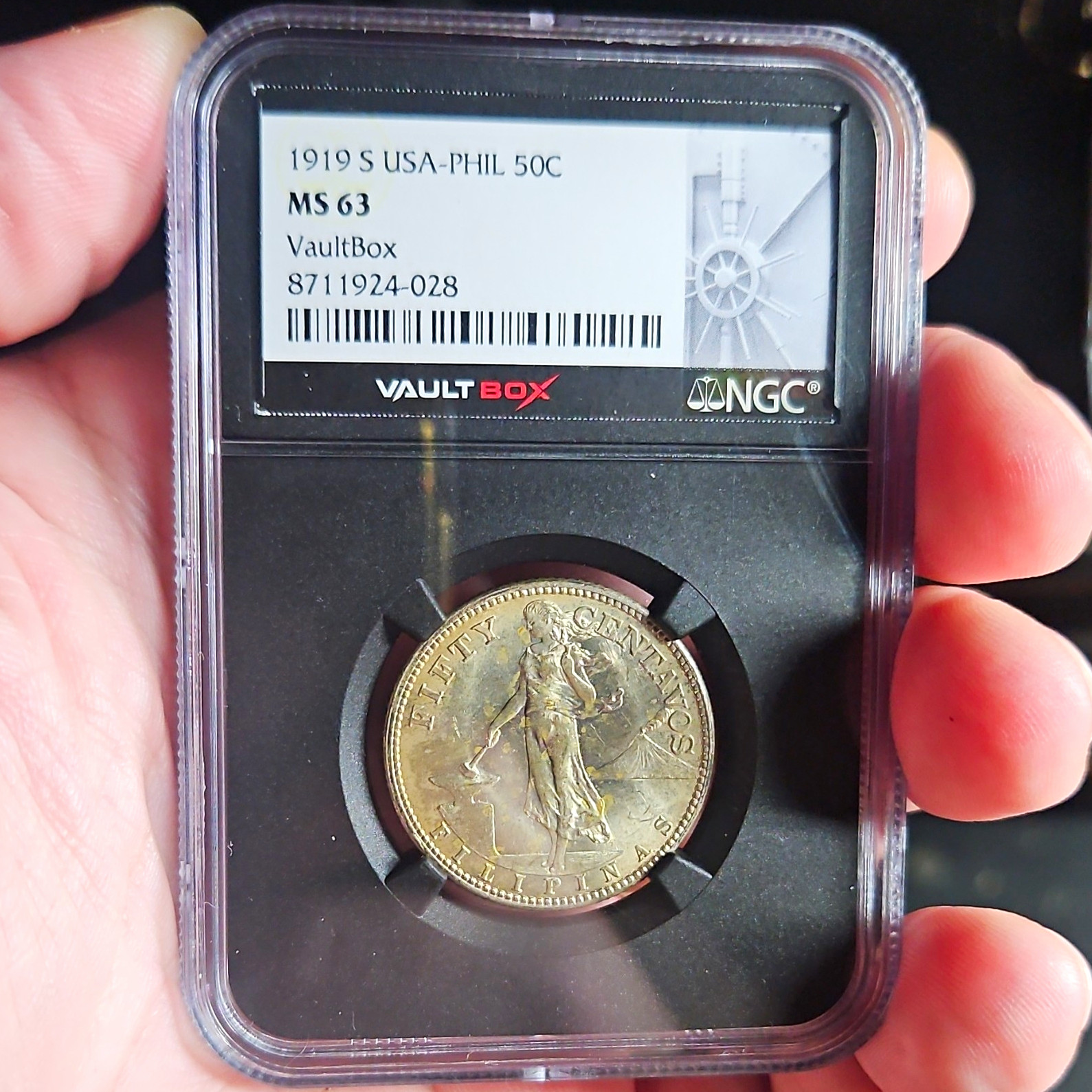 1919-S Philippines 50 Centavos Silver .75 NGC MS63 KM#172 Cert 8711924-028