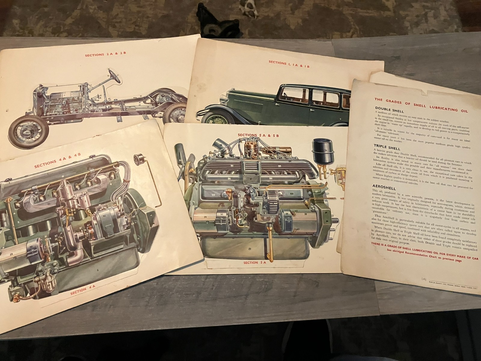 VTG 1920s-30s Car Automobile Engine  Diagrams 3-D Shell Oil