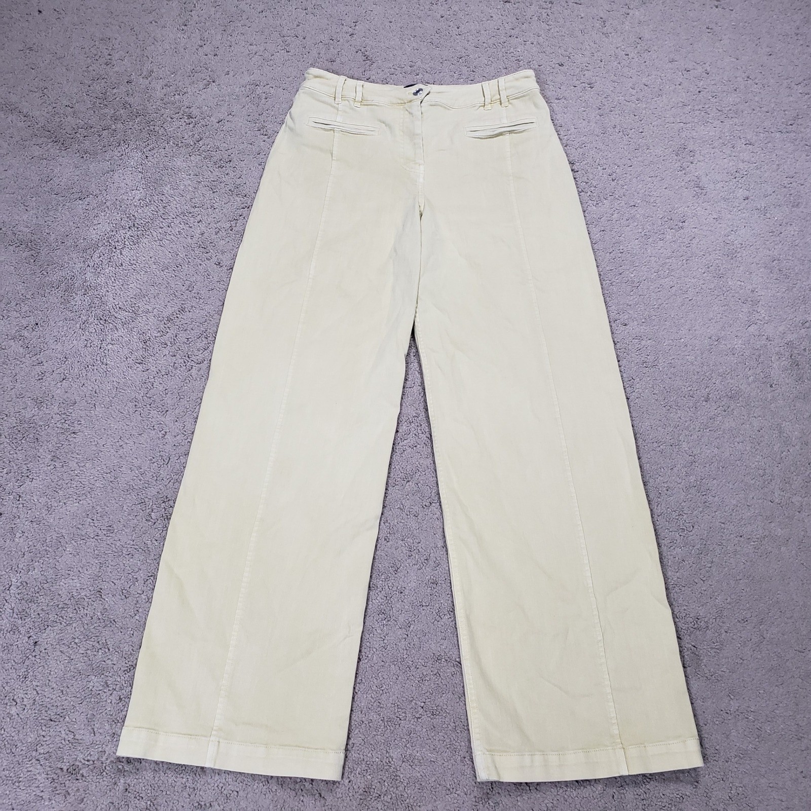 Maeve Anthropologie Wide Leg Trousers Pale Yellow Seam Pleat Detail Pants 27