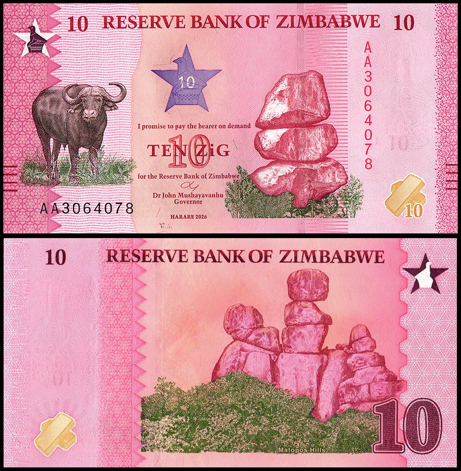 Zimbabwe 10 ZiG (Zimbabwe Gold), 2026, P-115, UNC Zimbabwe 10 ZiG (Zimbabwe Gold), 2026, P-115, UNC