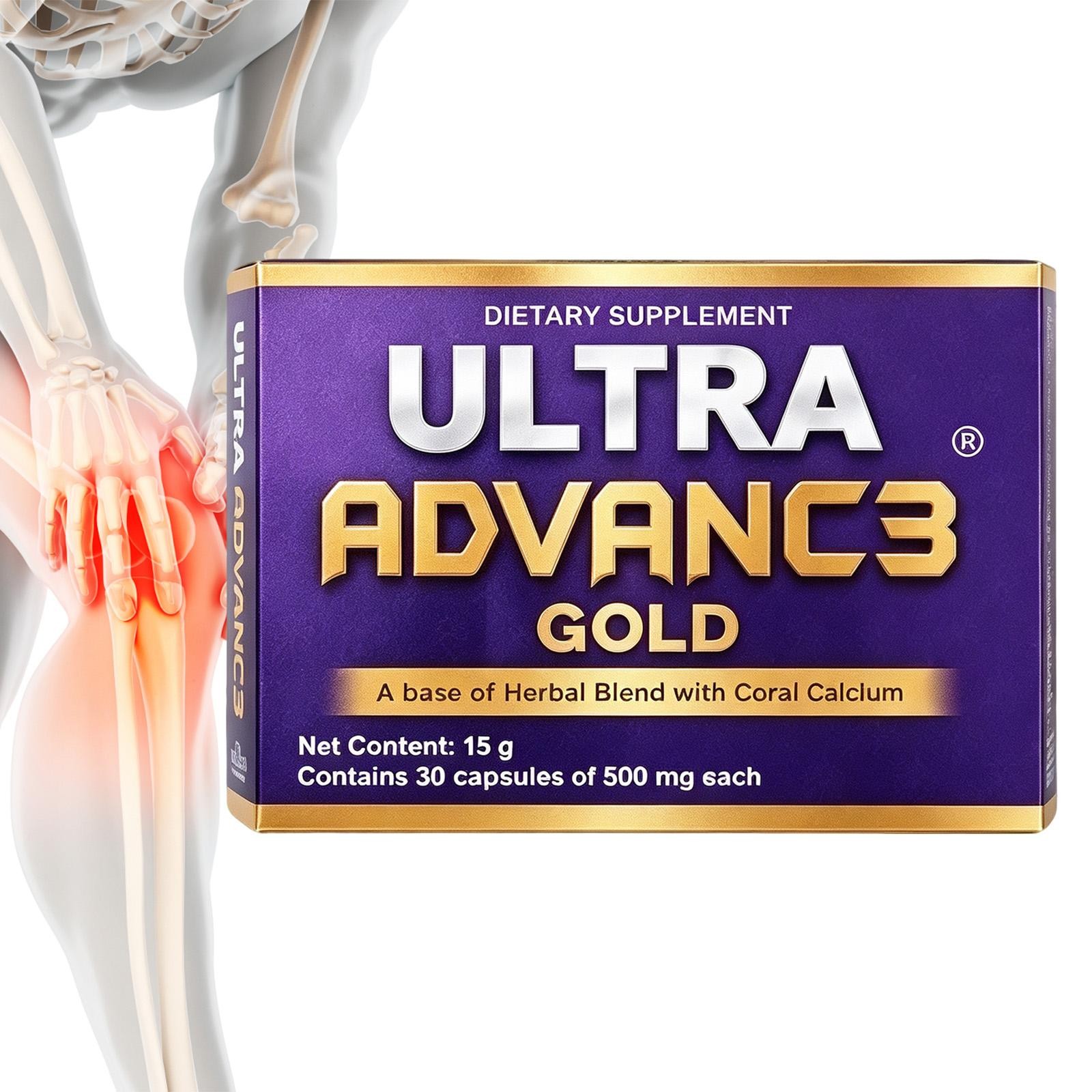Ultra Advance3 Gold PainRelief Joint SupportAllinOne 500mg Supplement 30Capsules