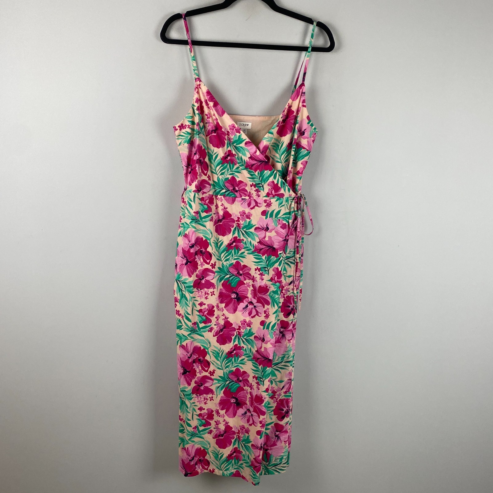 J.Crew Pink Green Floral Wrap Midi Dress Size 10 Cotton Sleeveless