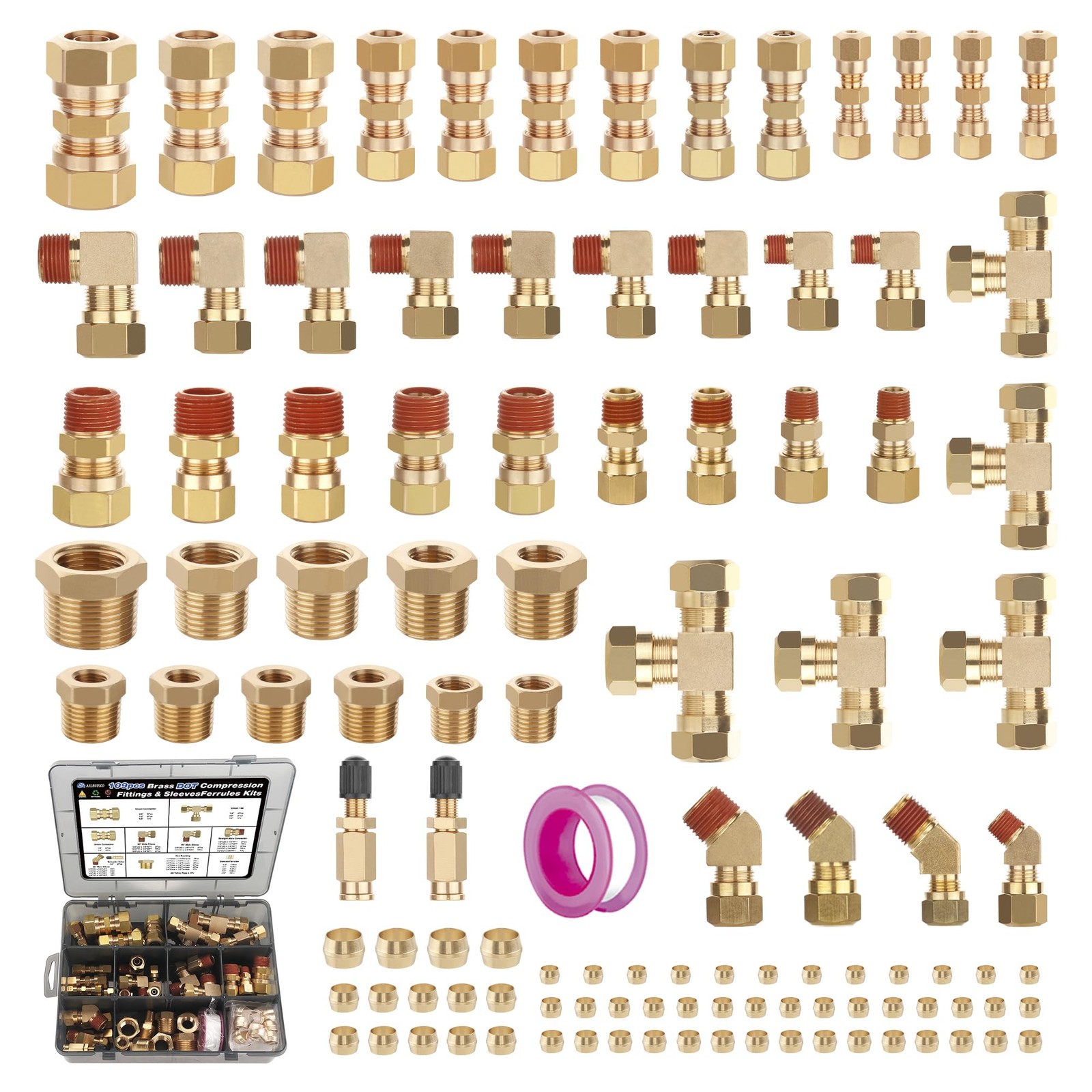 Ailbiuko 109Pcs Brass DOT Air Brake Line Compression Fittings Kit