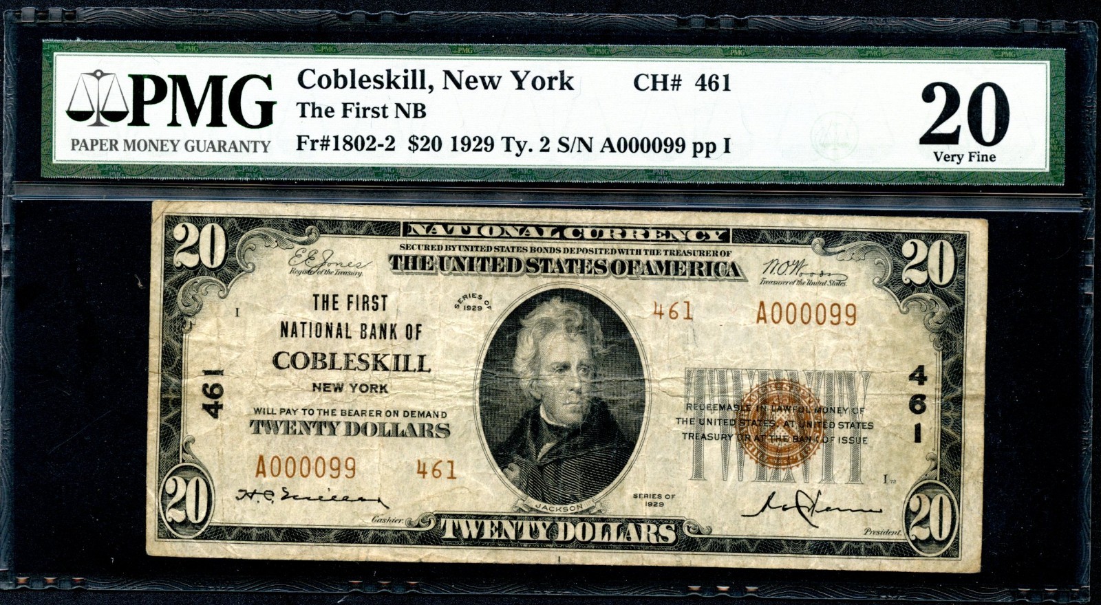 1929 COBLESKILL NY $20.00 PMG 20 COOL S/N A000099 PLEASE LQQK 1929 COBLESKILL NY $20.00 PMG 20 COOL S/N A000099 PLEASE LQQK