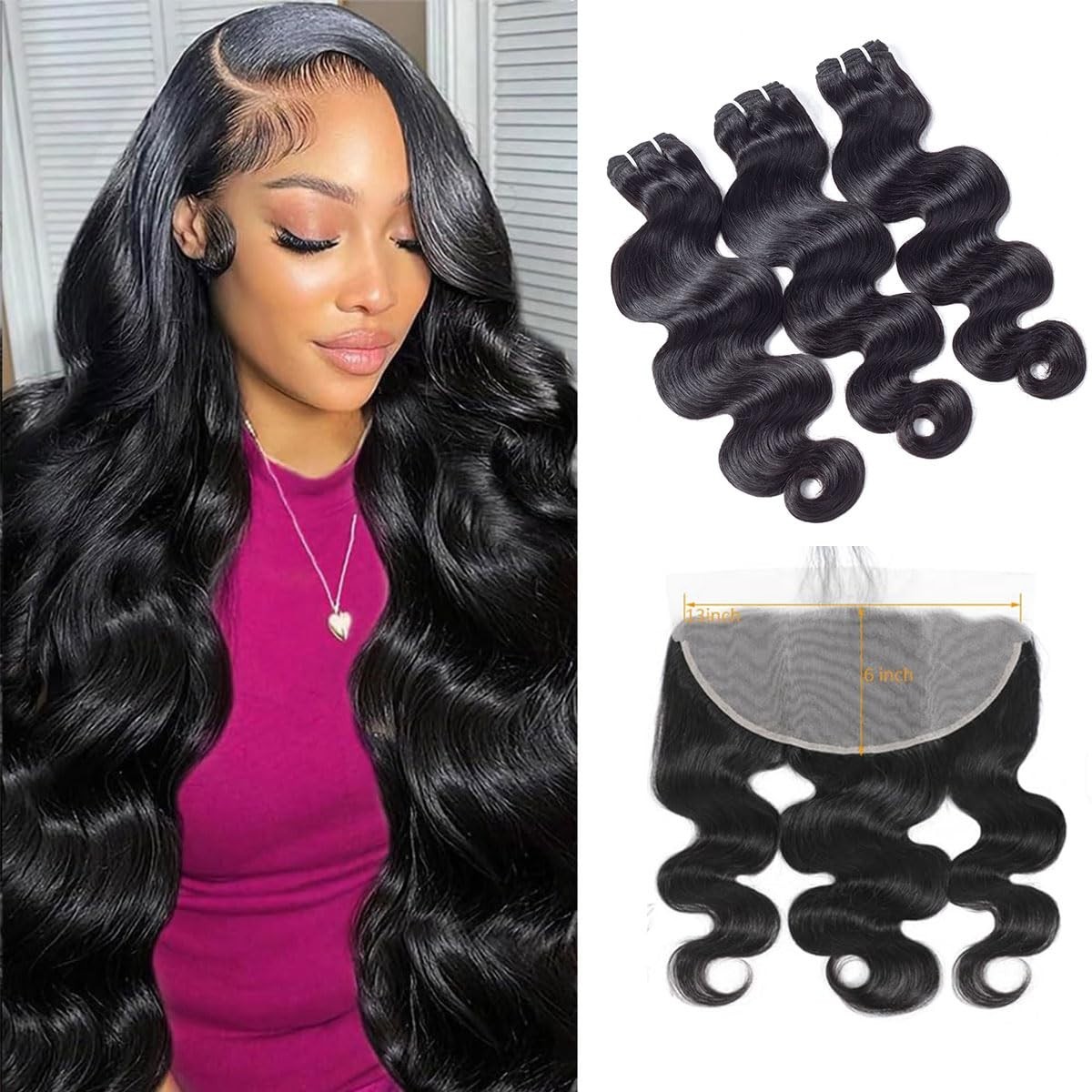 15A Human Hair Bundles with Closure 16 16 16 inch with 14 inch 13x6 Lace HD 100% 15A Human Hair Bundles with Closure 16 16 16 inch with 14 inch 13x6 Lace HD 100%