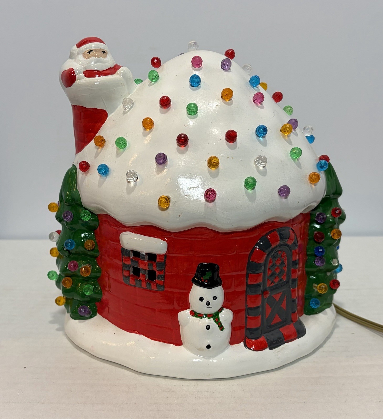 Vtg 1976 ROW Ceramic Christmas Santa House Igloo Lighted Music Box WORKS 7.5