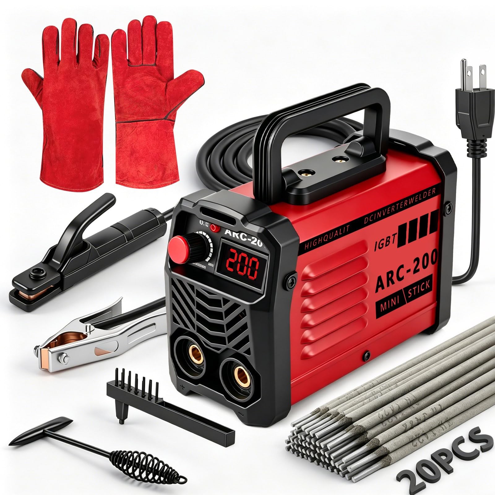Hpoouo 200Amp 20PCS Rods Stick Welder, Super MINI Portable Welding Machine, IGB Hpoouo 200Amp 20PCS Rods Stick Welder, Super MINI Portable Welding Machine, IGB