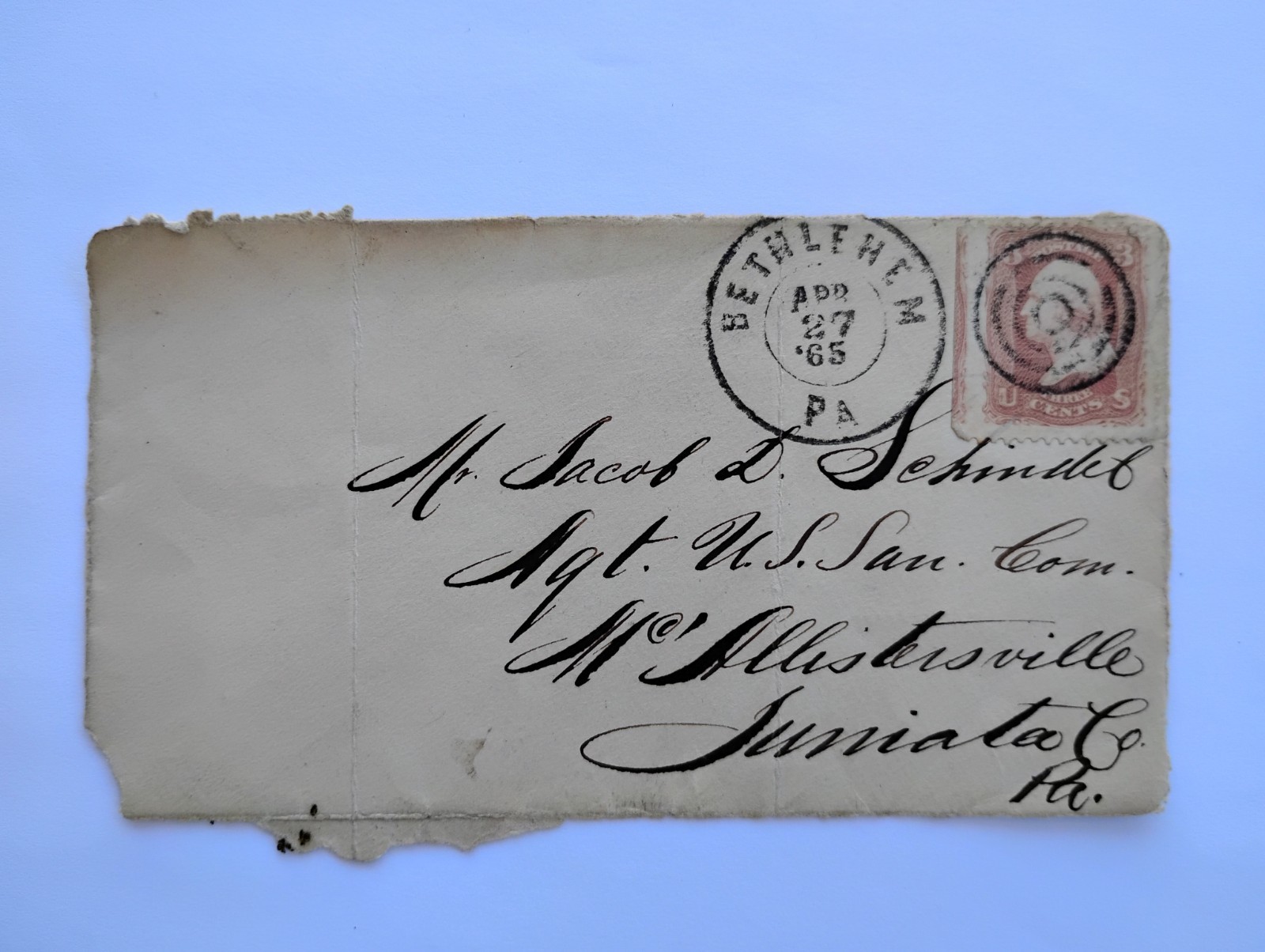1865 CIVIL War Era ENVELOPE & Stamp~3 Cent Washington PINK 1865 CIVIL War Era ENVELOPE & Stamp~3 Cent Washington PINK