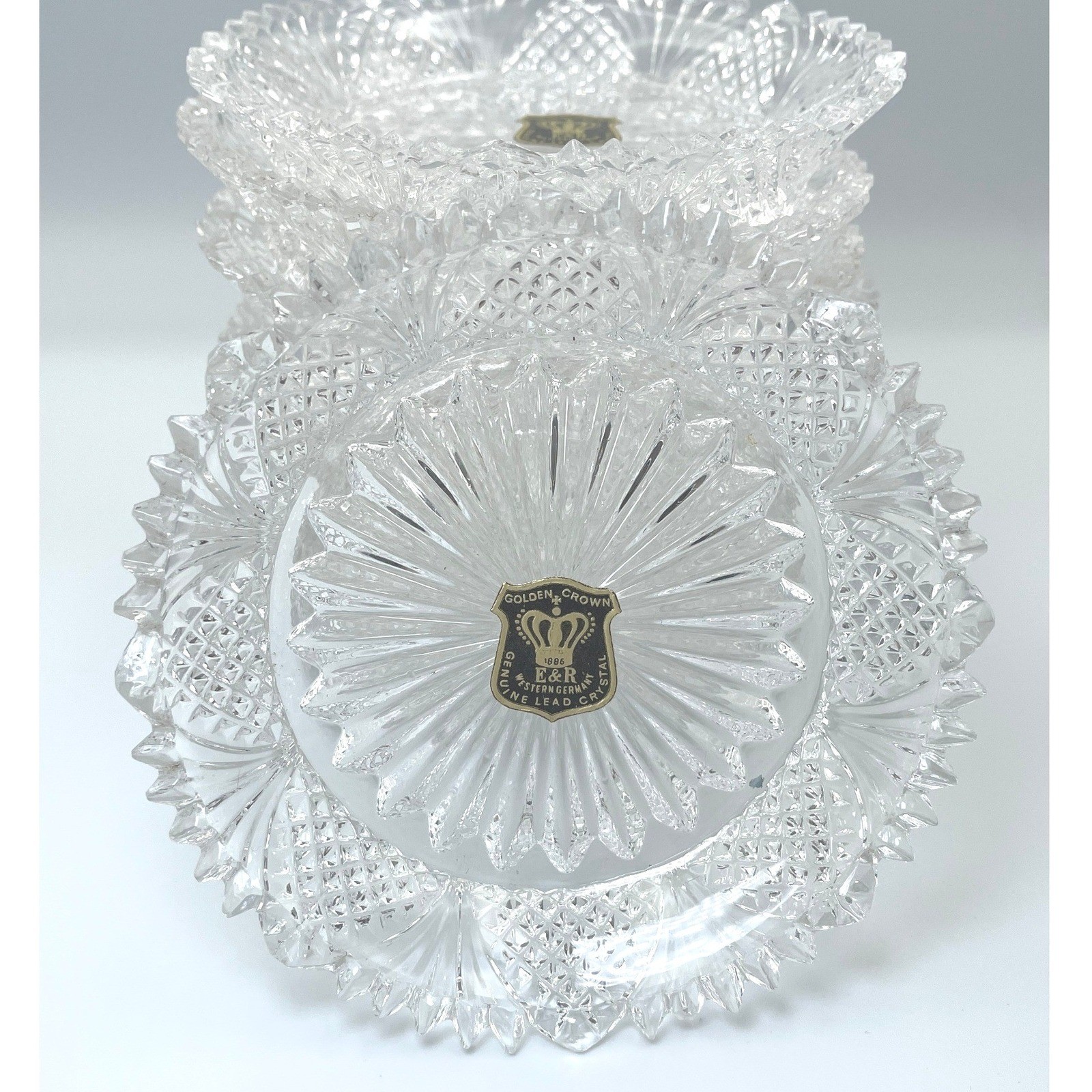 Vintage E&R Golden Crown Lead Crystal Coasters Set of 9 West Germany 4\