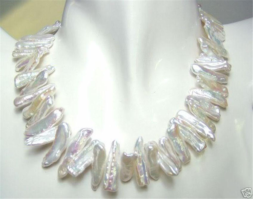 Beautiful Real Natural White Freshwater Biwa Pearl Necklace 17\'\' Beautiful Real Natural White Freshwater Biwa Pearl Necklace 17\'\'