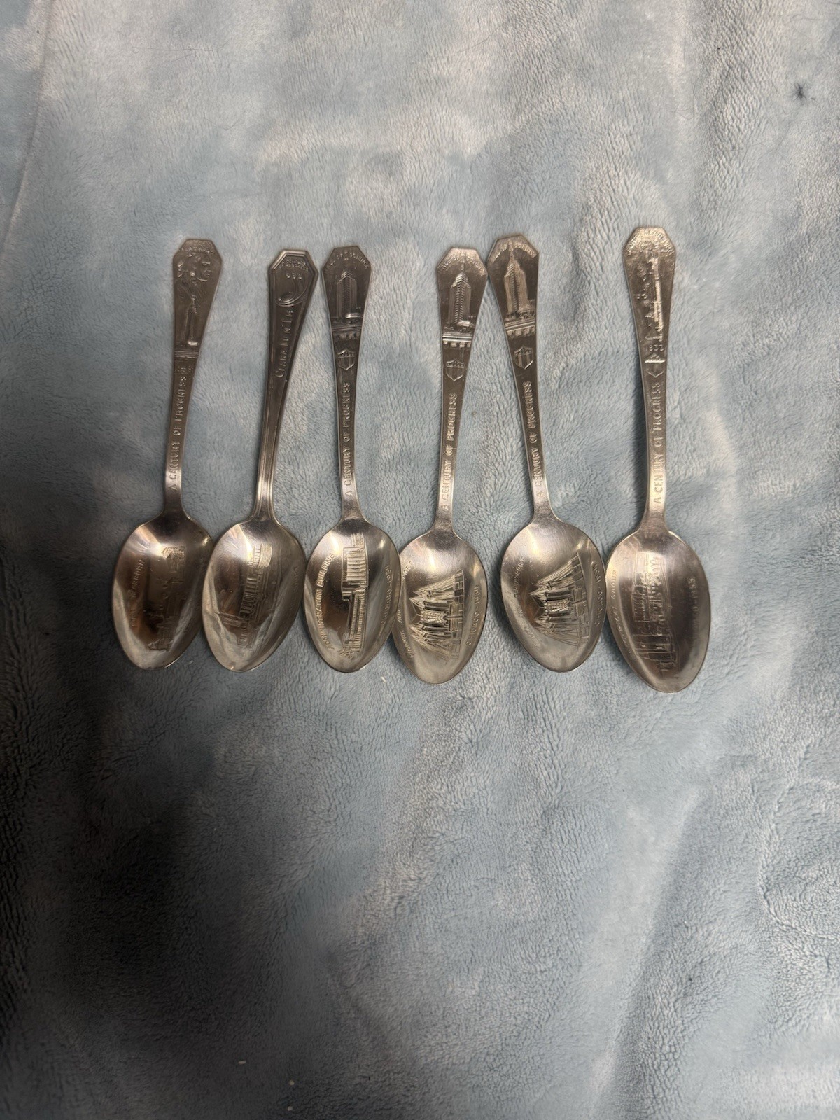 1933 1934 Chicago Worlds Fair Century Of Progress Silverplate Sooons Lot Of 6