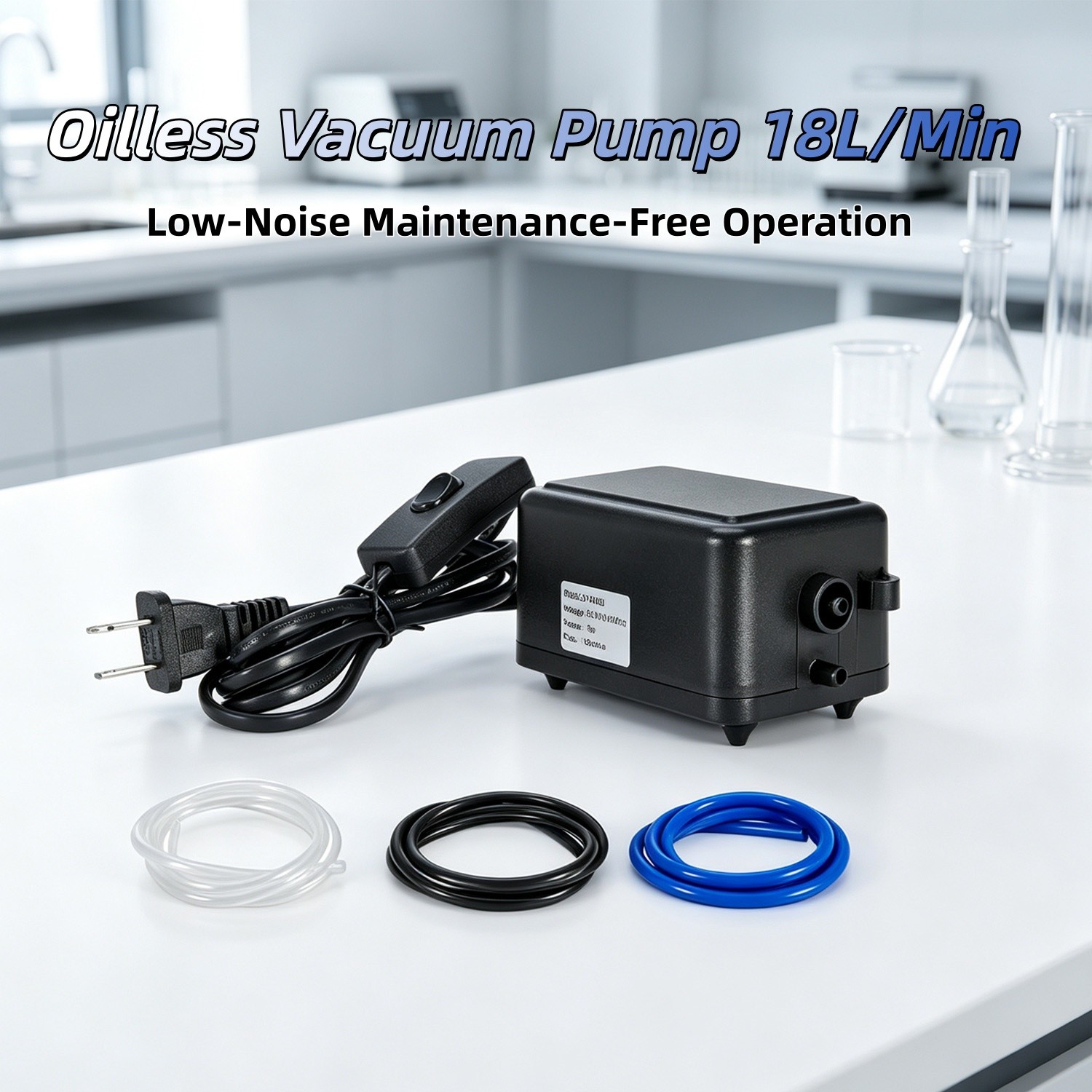 Lab Vacuum Pump Oilless Vacuum Pump 110V 18L/Min with 3 Hose Sizes NEW