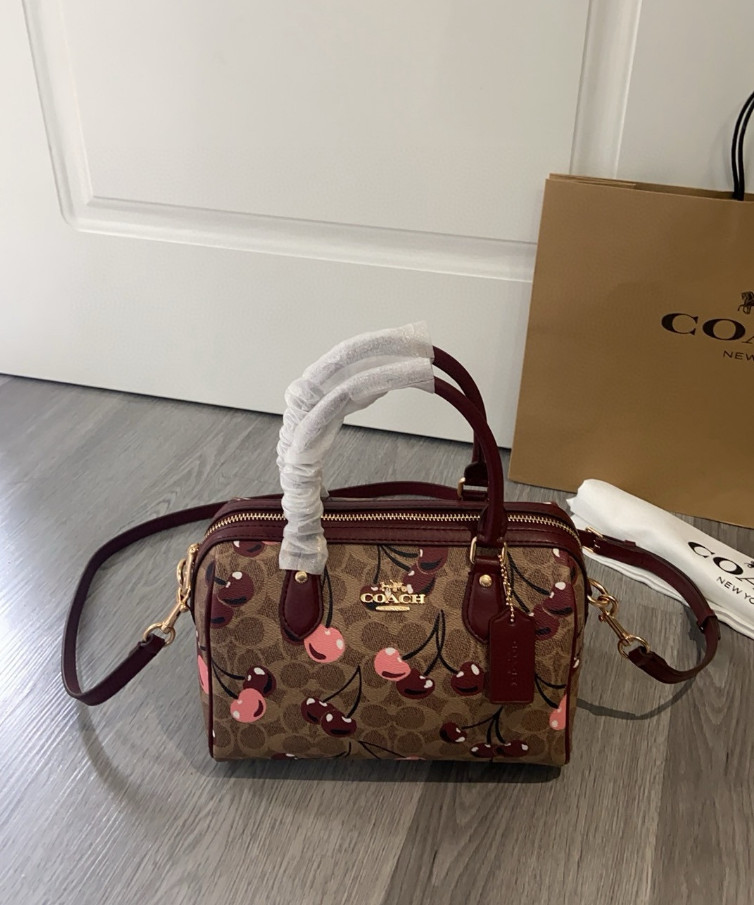NWT Coach Rowan Satchel Bag In Signature Canvas With Cherry Print CY692 NWT Coach Rowan Satchel Bag In Signature Canvas With Cherry Print CY692