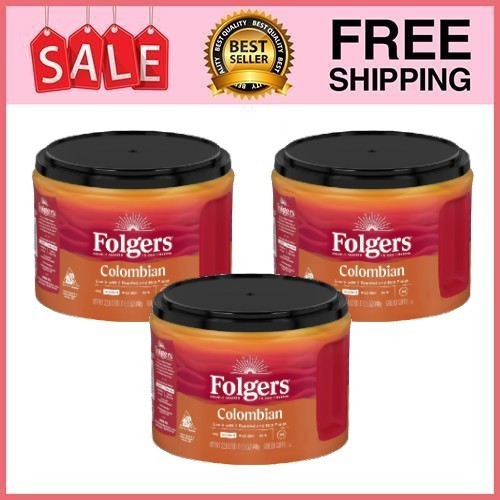 3 Can Folgers Colombian Ground Coffee, Medium Roast, 22.6 oz Can