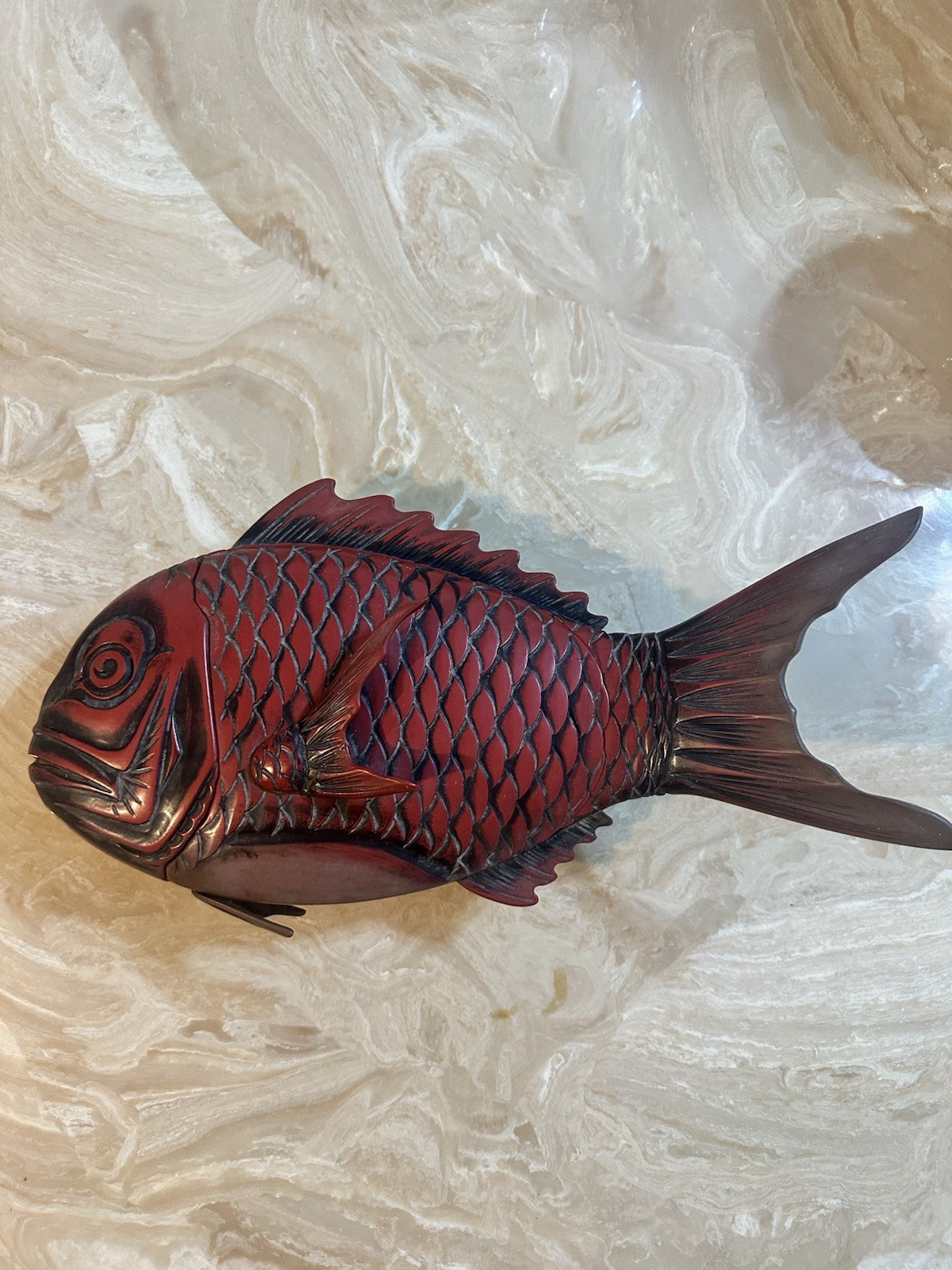 19th Century Vintage Japanese Lacquer Fish Sweets Storage Box 19th Century Vintage Japanese Lacquer Fish Sweets Storage Box