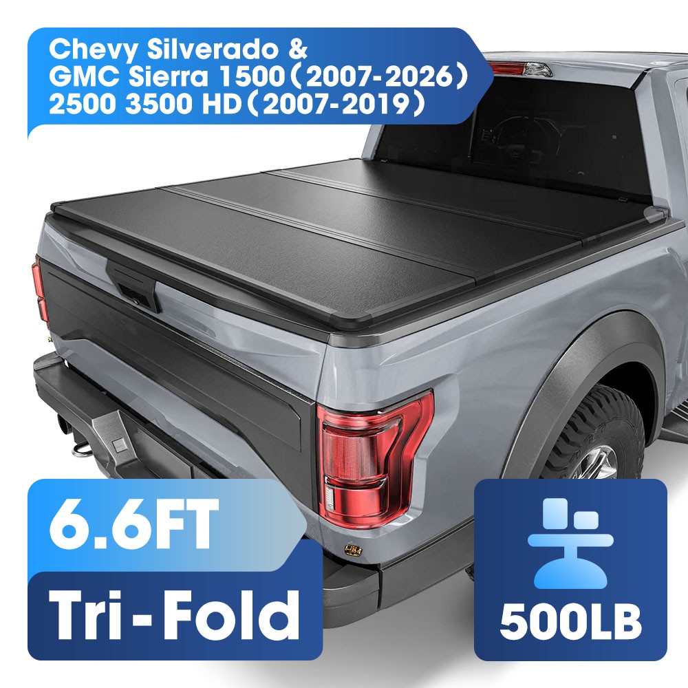 6.6FT Hard Tri-Fold Tonneau Cover Truck Bed for 07-26 Silverado/Sierra 1500