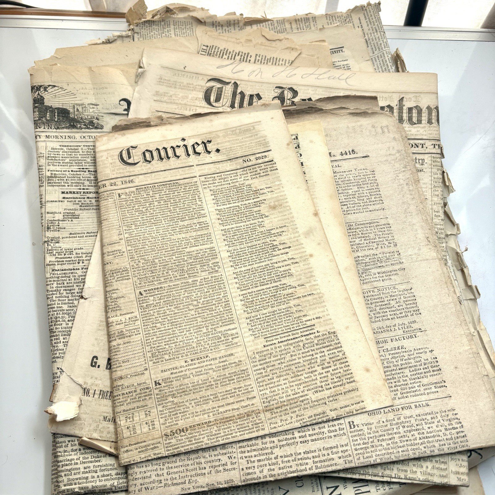 Antique Newspaper Stack Lot Of 8 Various Places USA Fragile Edges Heavy Patina Antique Newspaper Stack Lot Of 8 Various Places USA Fragile Edges Heavy Patina