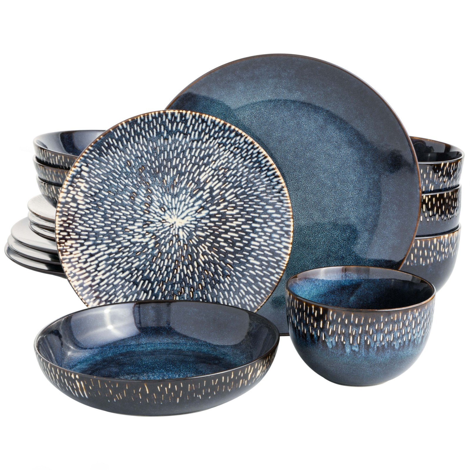Gibson Elite Matisse 16-Piece Reactive Stoneware Dinnerware Set - Cobalt Gibson Elite Matisse 16-Piece Reactive Stoneware Dinnerware Set - Cobalt
