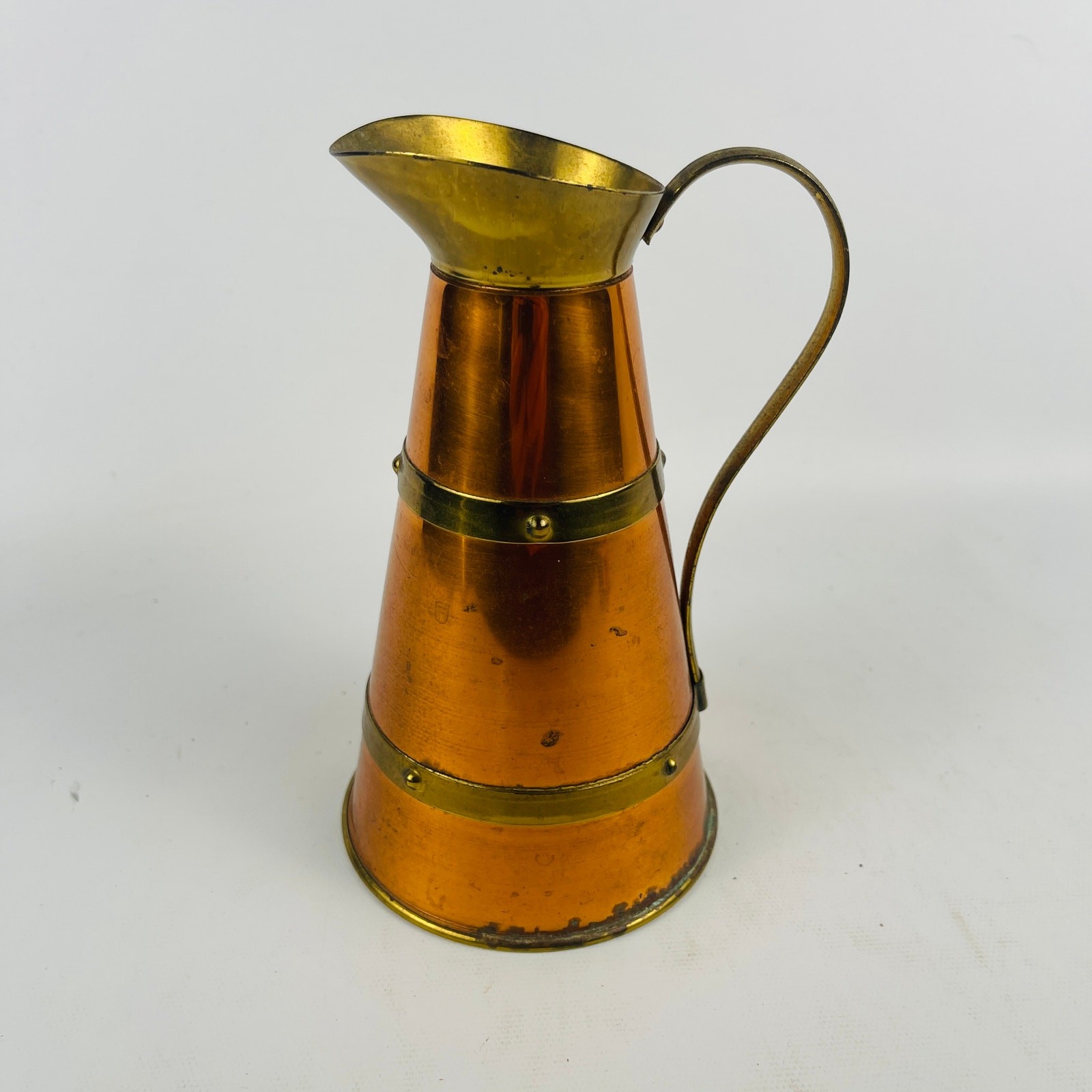 Vintage British Copper & Brass Banded Jug Pitcher Made in Britain UK 6 1/2 Vintage British Copper & Brass Banded Jug Pitcher Made in Britain UK 6 1/2