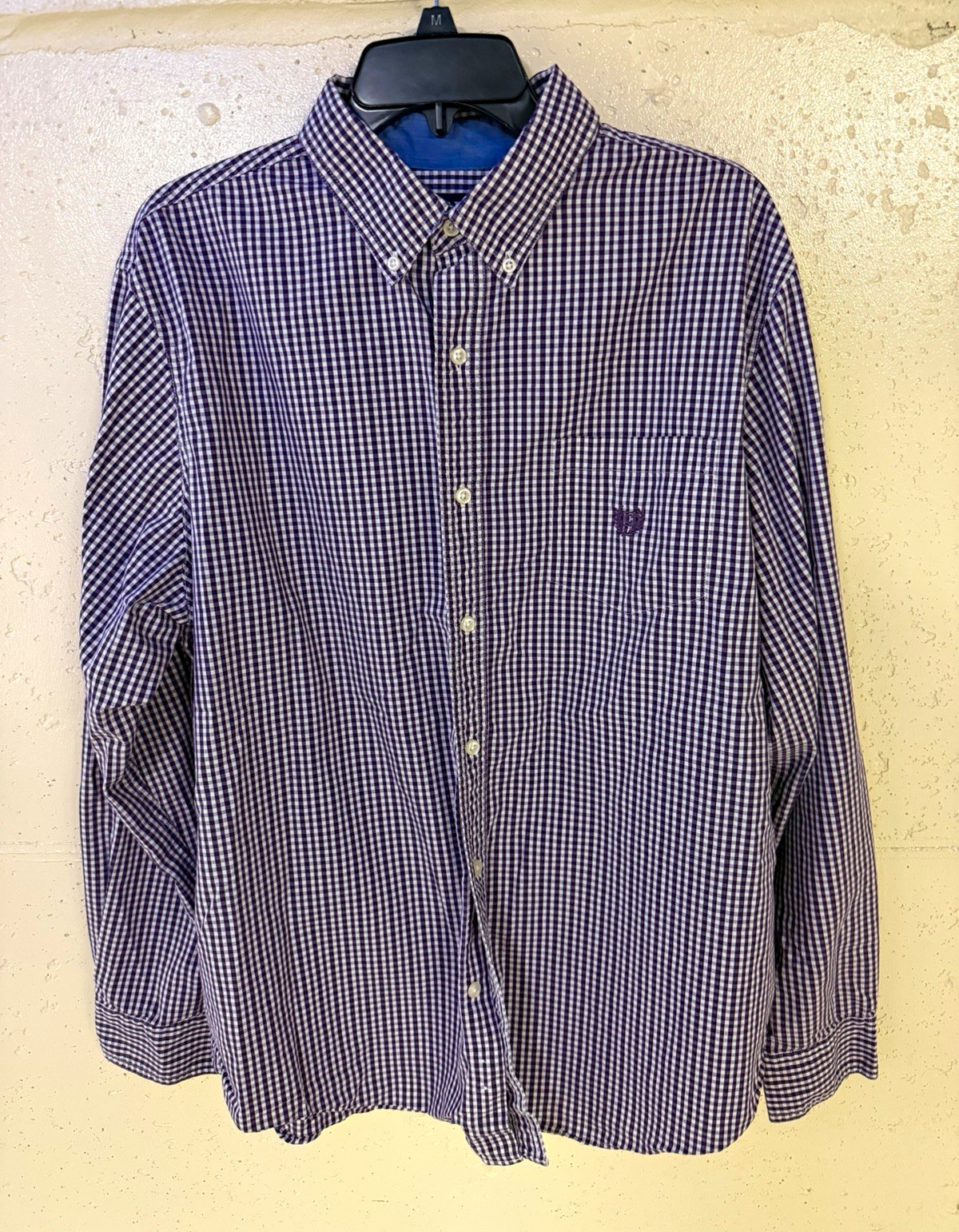 Chaps Mens XL Purple White Gingham Check Button Down Shirt Stretch Easy Care