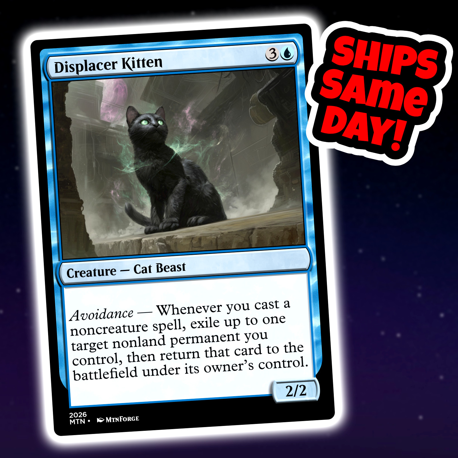 Displacer Kitten - Custom Art Magic: The Gathering Playtest Card - Commander EDH
