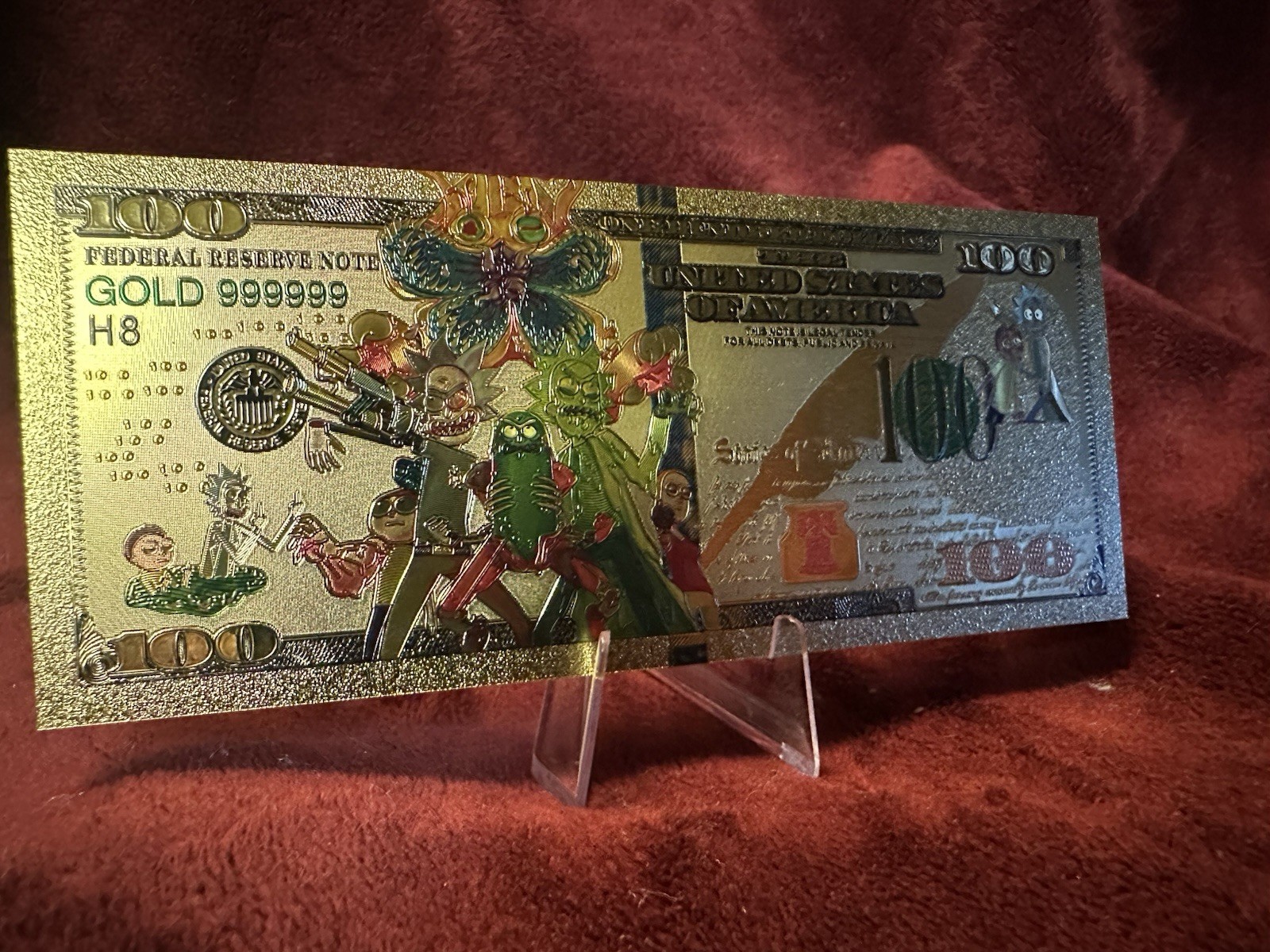 RARE Rick & Morty Gold Foil Novelty 100 Dollar Bill RARE Rick & Morty Gold Foil Novelty 100 Dollar Bill