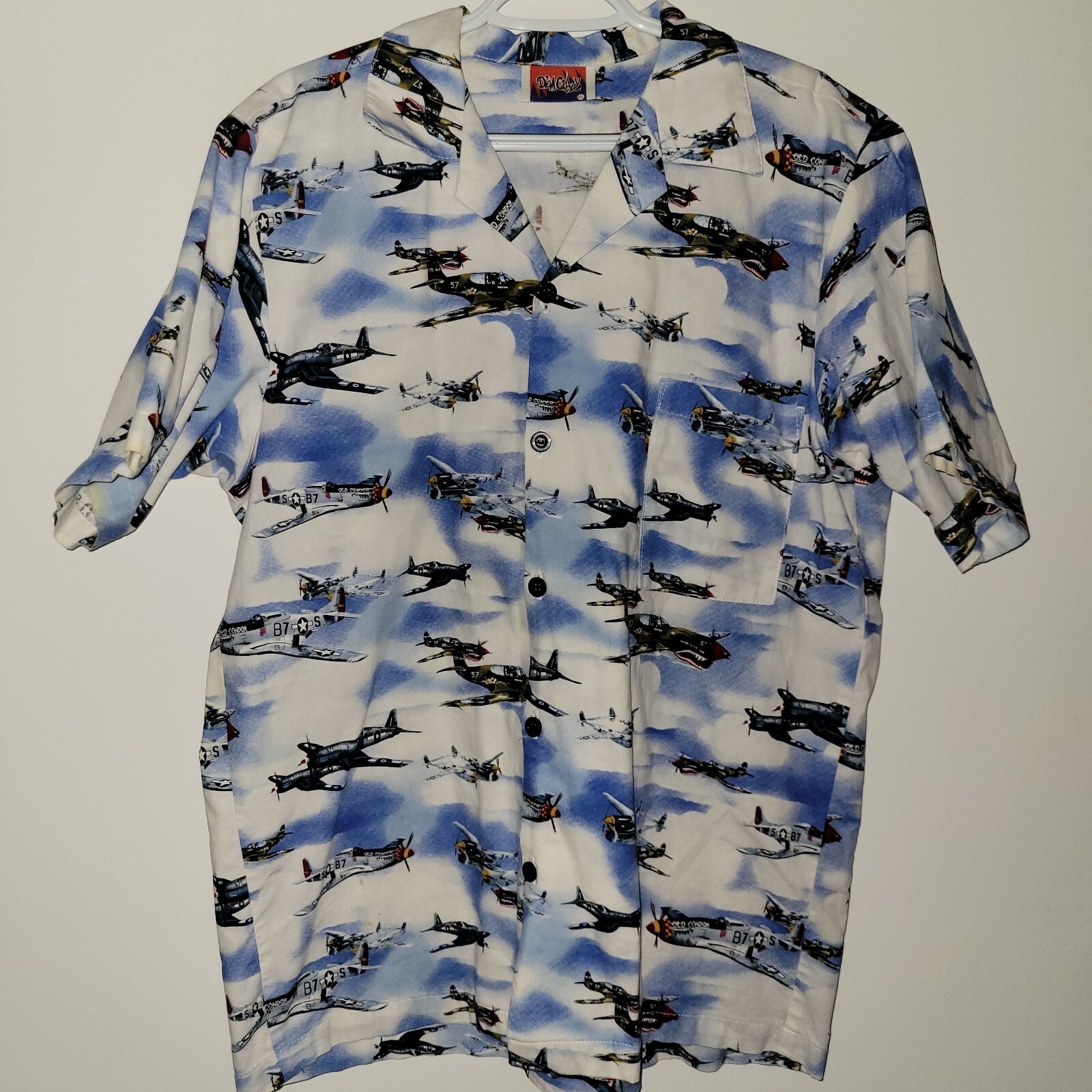 Vintage Dem Crazy Short Sleeve Button Up Shirt Men\'s Size XL Airplanes Pocket Vintage Dem Crazy Short Sleeve Button Up Shirt Men\'s Size XL Airplanes Pocket