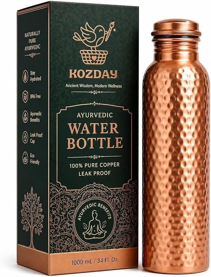 34oz Pure Copper Water Bottle - Handmade Hammered Finish - Ayurvedic Health USA 34oz Pure Copper Water Bottle - Handmade Hammered Finish - Ayurvedic Health USA