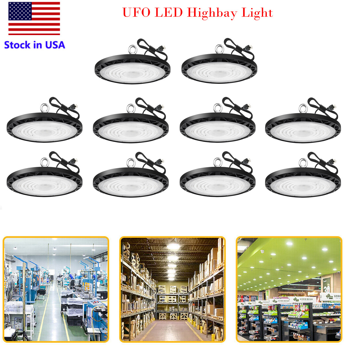 10 Pack 100W UFO LED High Bay Light Shop Industrial Commercial Factory Warehouse