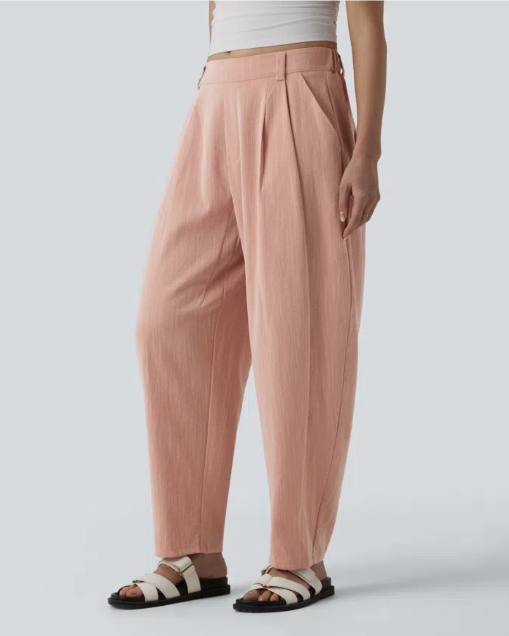 NWT Halara Mid Rise Barrel Leg Linen-Feel Pants Terra Blush Small