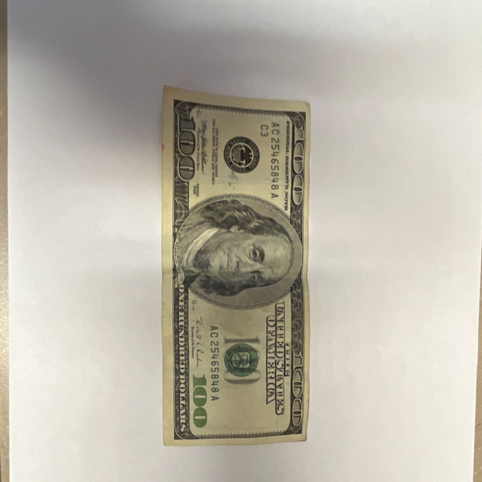 2006 $100 Federal Reserve Banknote Federal Reserve Note AC25465848A 2006 $100 Federal Reserve Banknote Federal Reserve Note AC25465848A