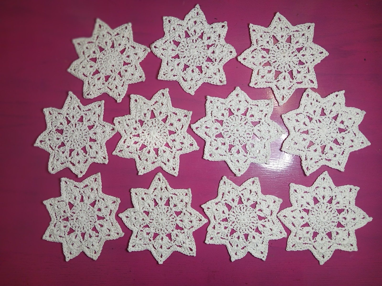 Lot of 11 White Crochet Star Doilies 5.5” Handmade Lace Crafting Vintage Style