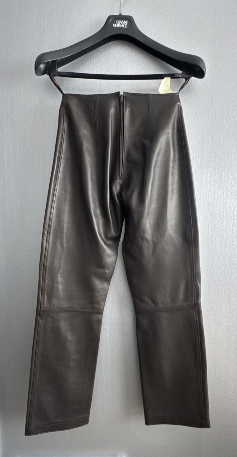 1990s Gianni Versace Leather Pants Vintage Women Dark Brown