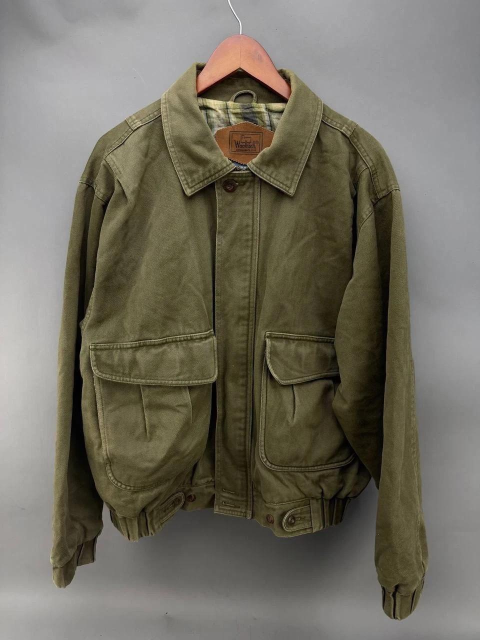 Woolrich Mens Green Canvas Flannel Lined Utility Jacket Size M \