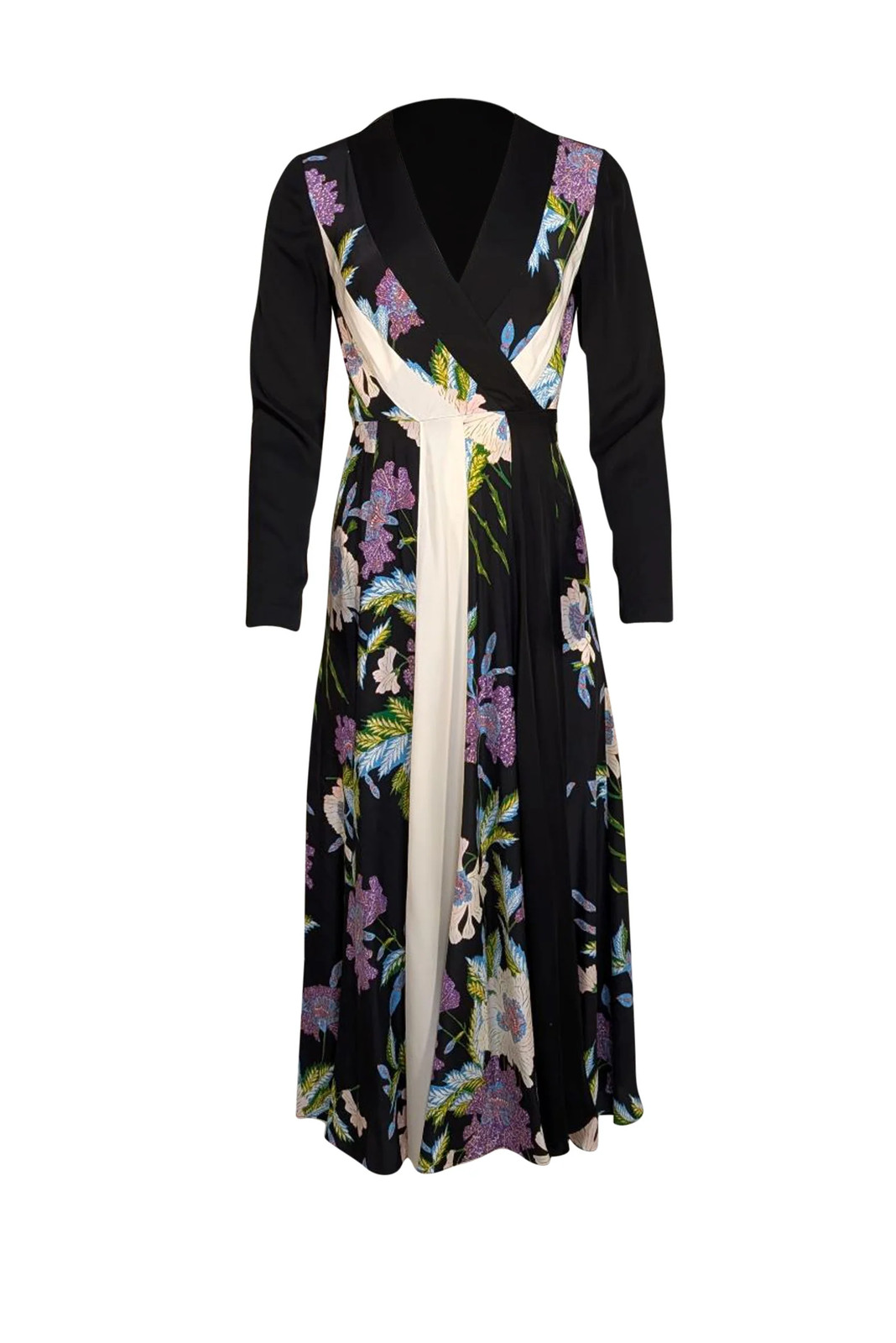 Diane von Furstenberg - Black Floral Print Long Sleeve Wrap Dress Sz 4 Diane von Furstenberg - Black Floral Print Long Sleeve Wrap Dress Sz 4
