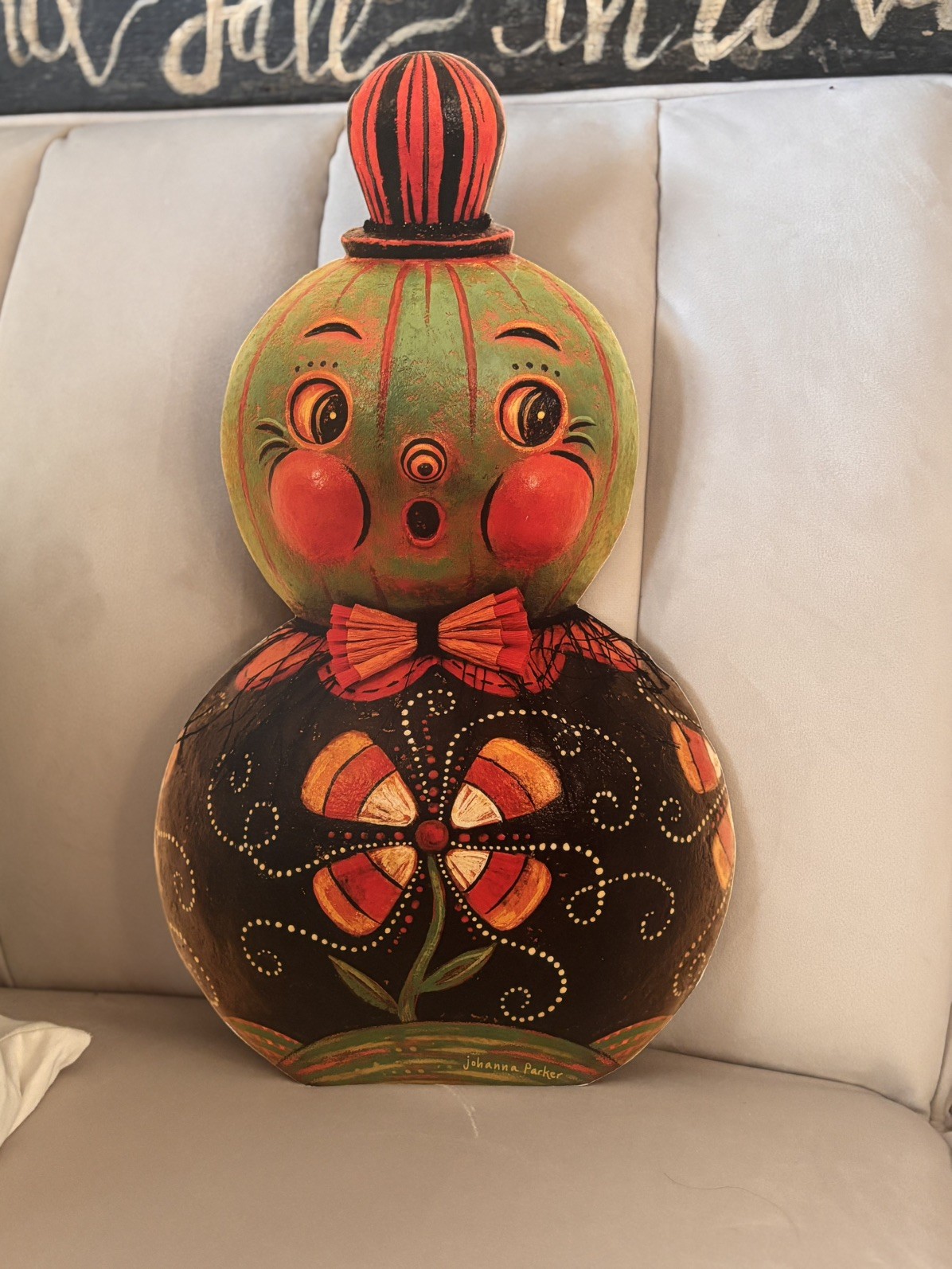 Johanna Parker Sawmill Shop Collab Dummy Board of OOAK Green Candy Corn Pumpkin