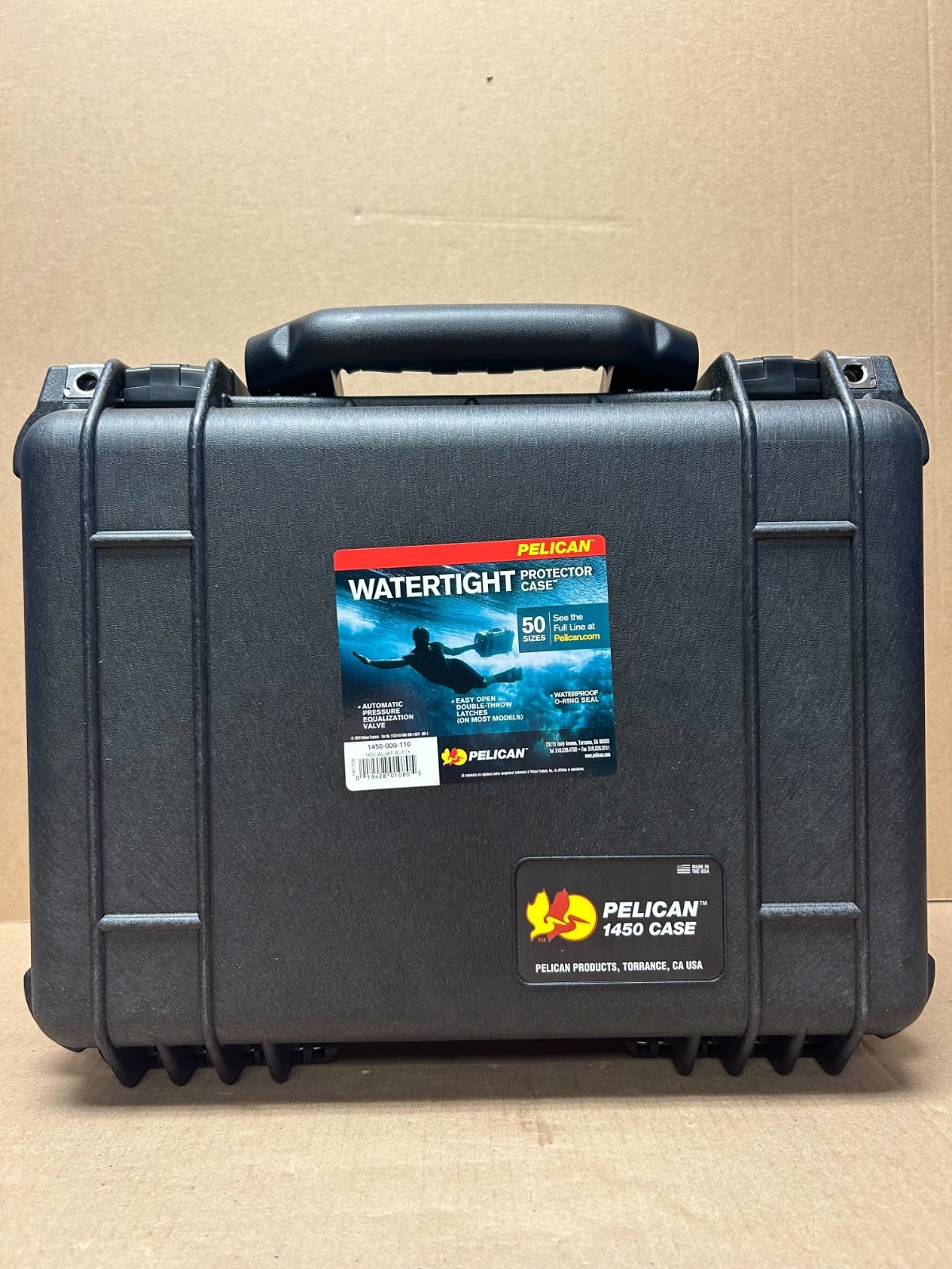 [NEW] (1450-000-110) Pelican 1450 Black Hard Case - With Foam, Black
