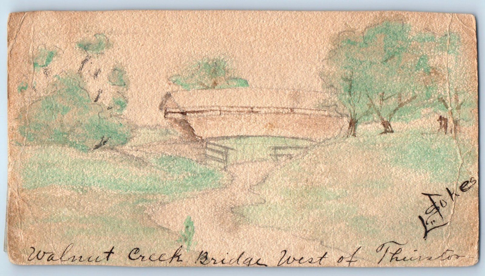 c1910\'s Walnut Creek Bridge West Of Thurston Hand Drawn Art Antique Postcard