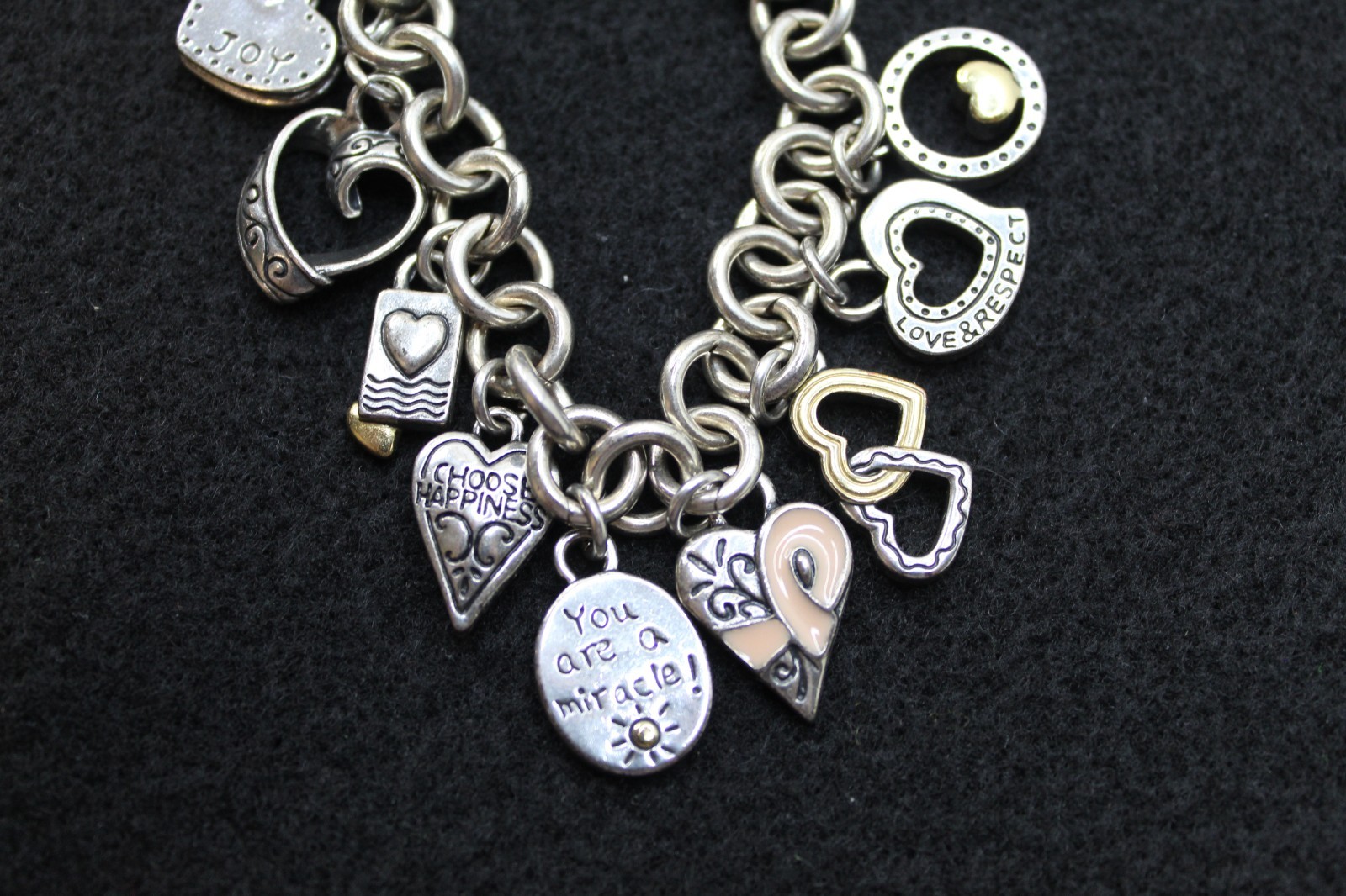 Vintage Brighton 2005 Power of Pink 11 Charm bracelet Silver Tone Chunky