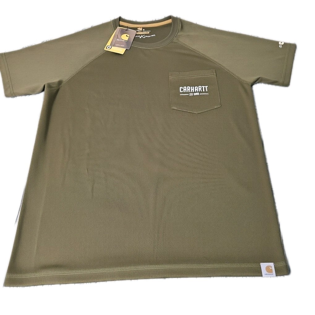 Carhartt Force Fishing T-Shirt Men M Green Short Sleeve Pocket Relaxed 104082