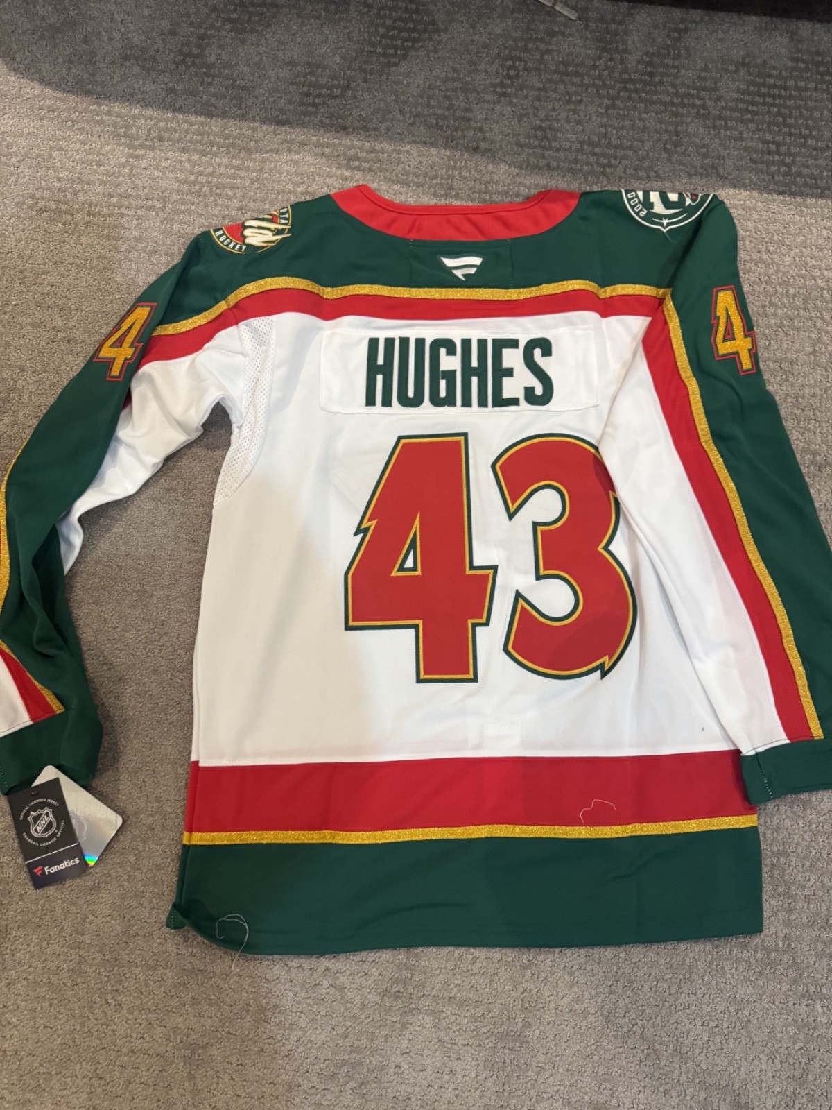 Quinn Hughes Minnesota Wild GOLD and White Jersey Mens Size Medium (50)