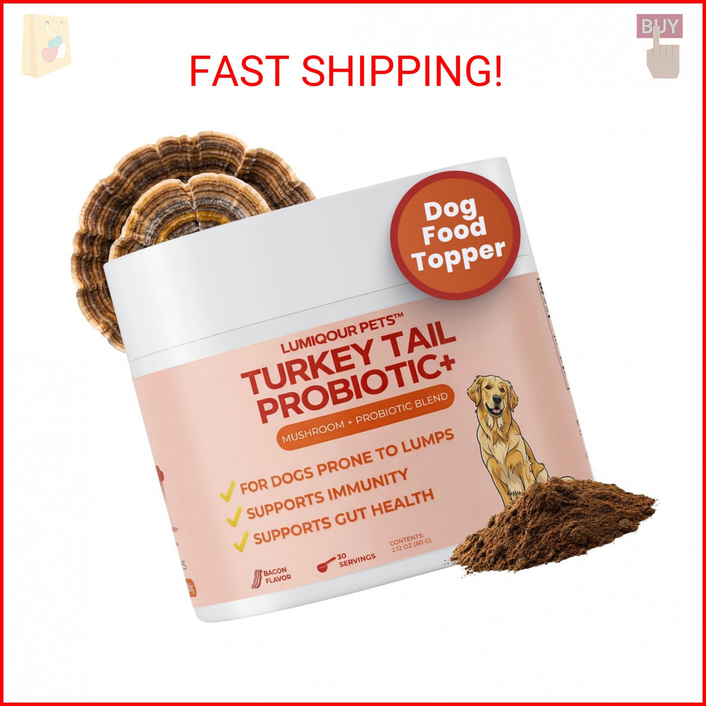 Lumiqour Turkey Tail Mushroom for Dogs – Turkey Tail Mushroom Powder with Probio