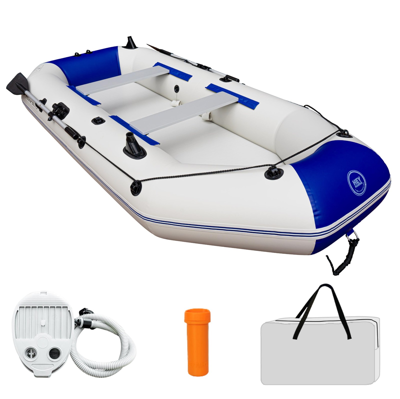 10FT Inflatable Fishing Boat 3-4 Persons Drop-Stitch Floor PVC USCG Approved