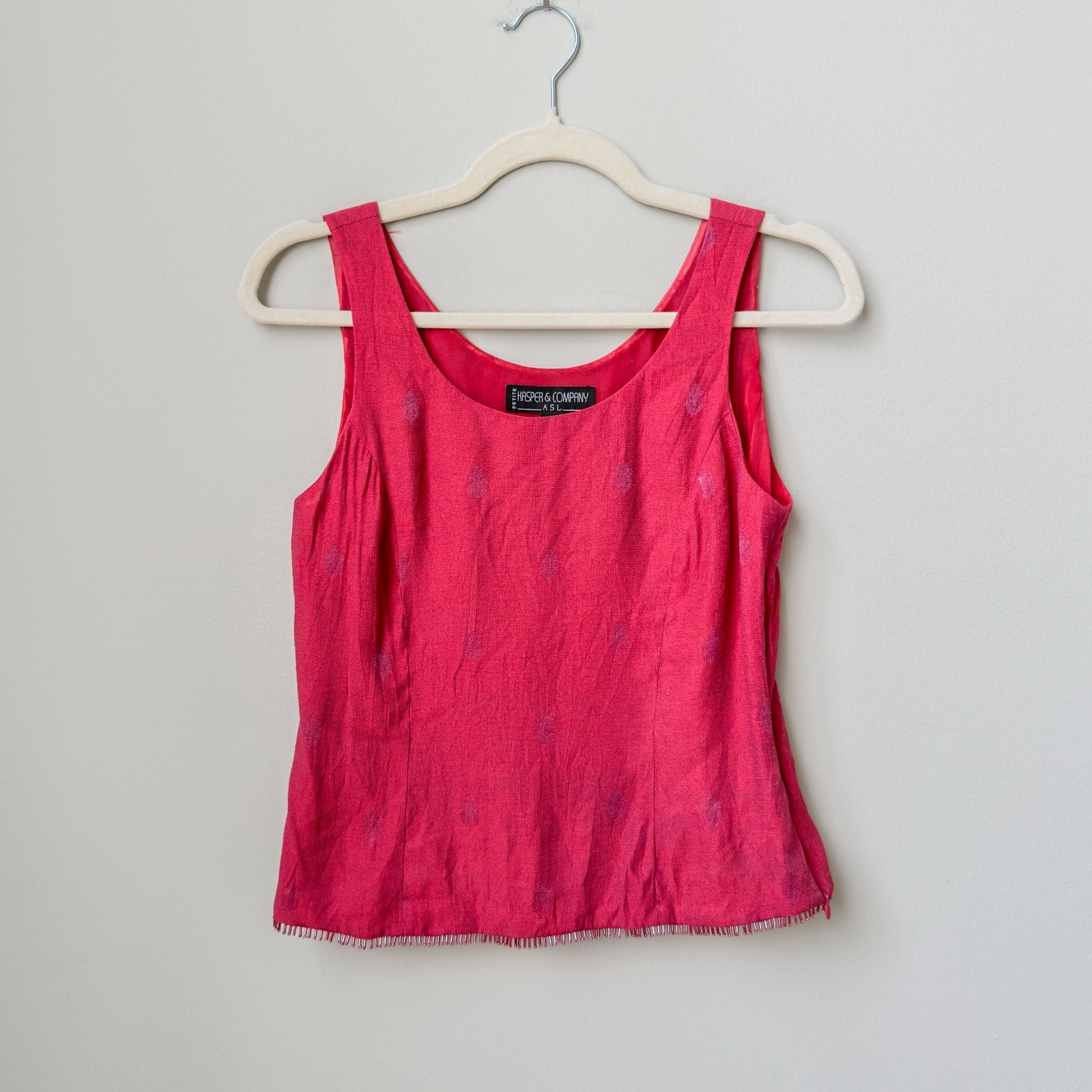 Vintage Whimsigoth Women\'s Kasper ASL Red Beaded Tassled Tank Top Size 4P