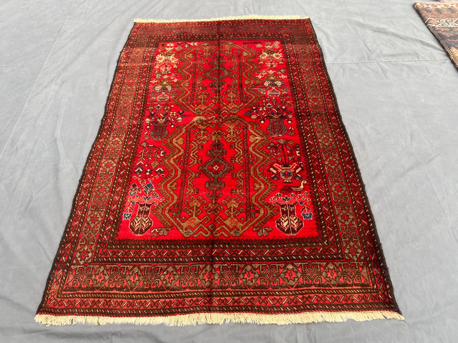 Vintage Caucasian Rug 4\'1x6\'9 Red Handknotted Floral Distressed Antique Area Rug